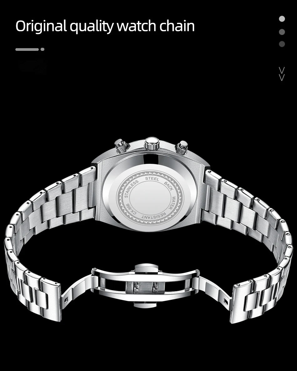 Men's Watches Classic Multifunctional Chronograph Sports Watch Top Luxury Stainless Steel Waterproof Luminous Quartz Wristwatch