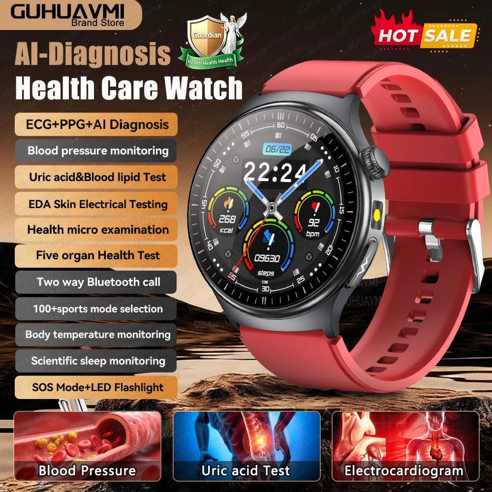 Newly Upgared Precise Health Diagnosis Smart Watch ECG Uric Acid Blood Pressure Micro Physical Examination Clock For Android iOS