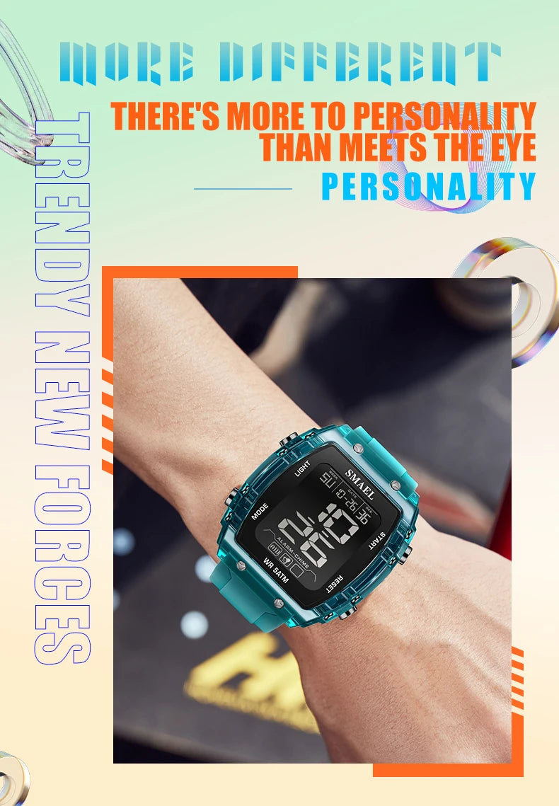SMAEL Watches for Women LCD Digital Movement Silicone Strap Clock Fashion Trend Waterproof Sport Electronic Wristwatches Female