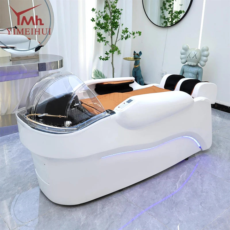 Barbershop Salon Furniture Ceramic Wash Basin Head Spa Water Therapy Bed Shampoo Massage Bed with Sink for Hair Salons