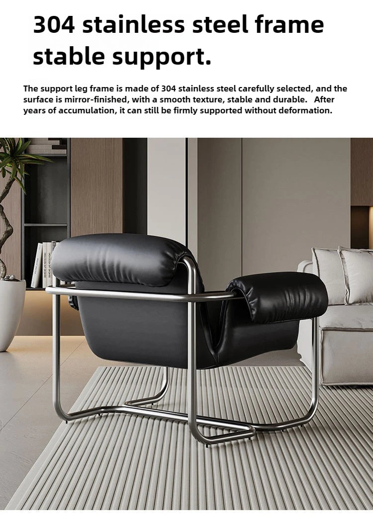 Nordic Dining Chair,leisure Chair,light Luxury Armchairs,designer Stainless Steel Minimalist Reading Chairs, Balcony Lazy Chairs
