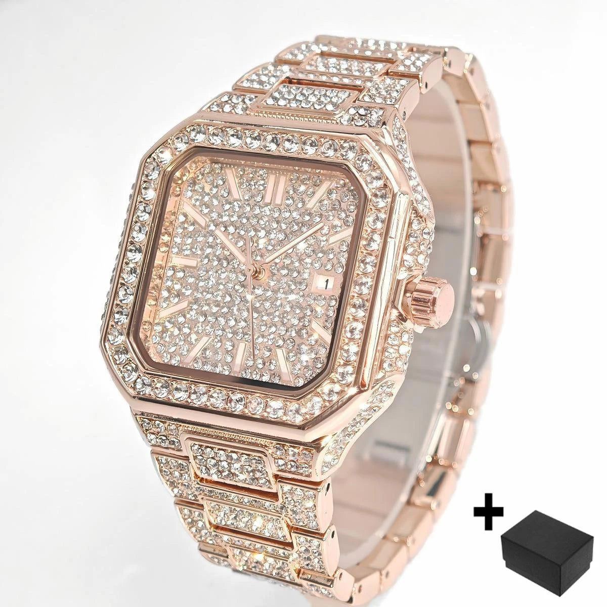 2025 New Black Iced Watch For Men Brand UNIGUET Fashion Waterproof Quartz Watch Man Hip Hop Diamond Jewelry Square Wristwatch