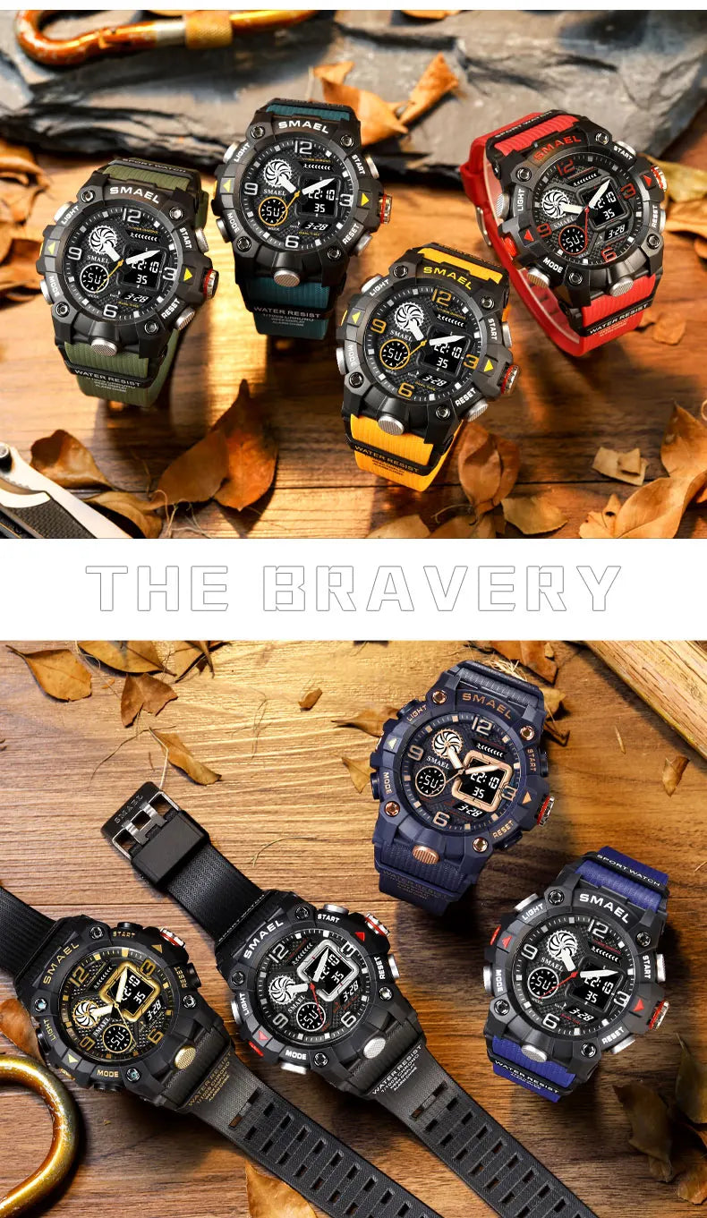 SMAEL Quartz Watch Sport 50M Waterproof Stopwatch Week Display LED Digital Alarm Clock Male 8055 Men Watches Sports Wristwatches