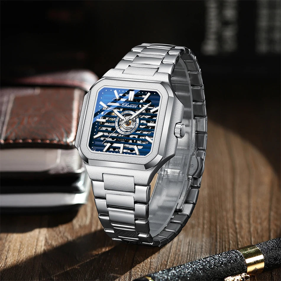CHENXI Mechanical Men's Watch High-end Square Dial Men Watches Fully Automatic Hollow Wristwatches Male Gifts