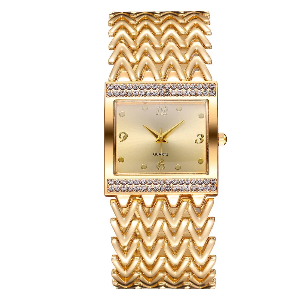 Luxury Golds Ladies Bracelet Watch Hot Fashion Simple Square Diamond Female Quartz Watches Stainless Steel Women Clock Dress