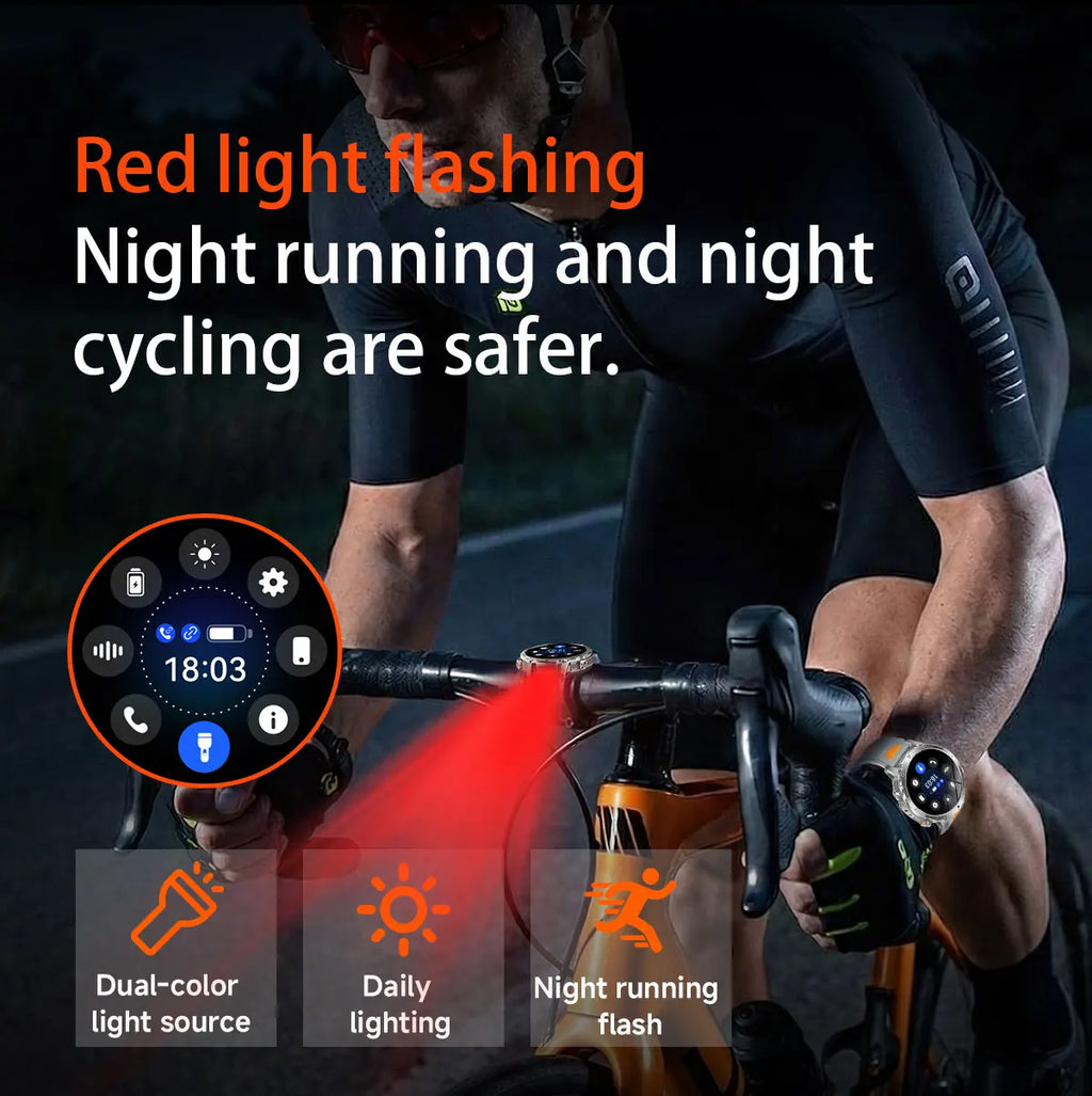 2026 New Military 1400mAh Battery Smart Watch Men Outdoor Flashlight 10ATM Waterproof Heart Rate Bluetooth Call Sports Bracelets