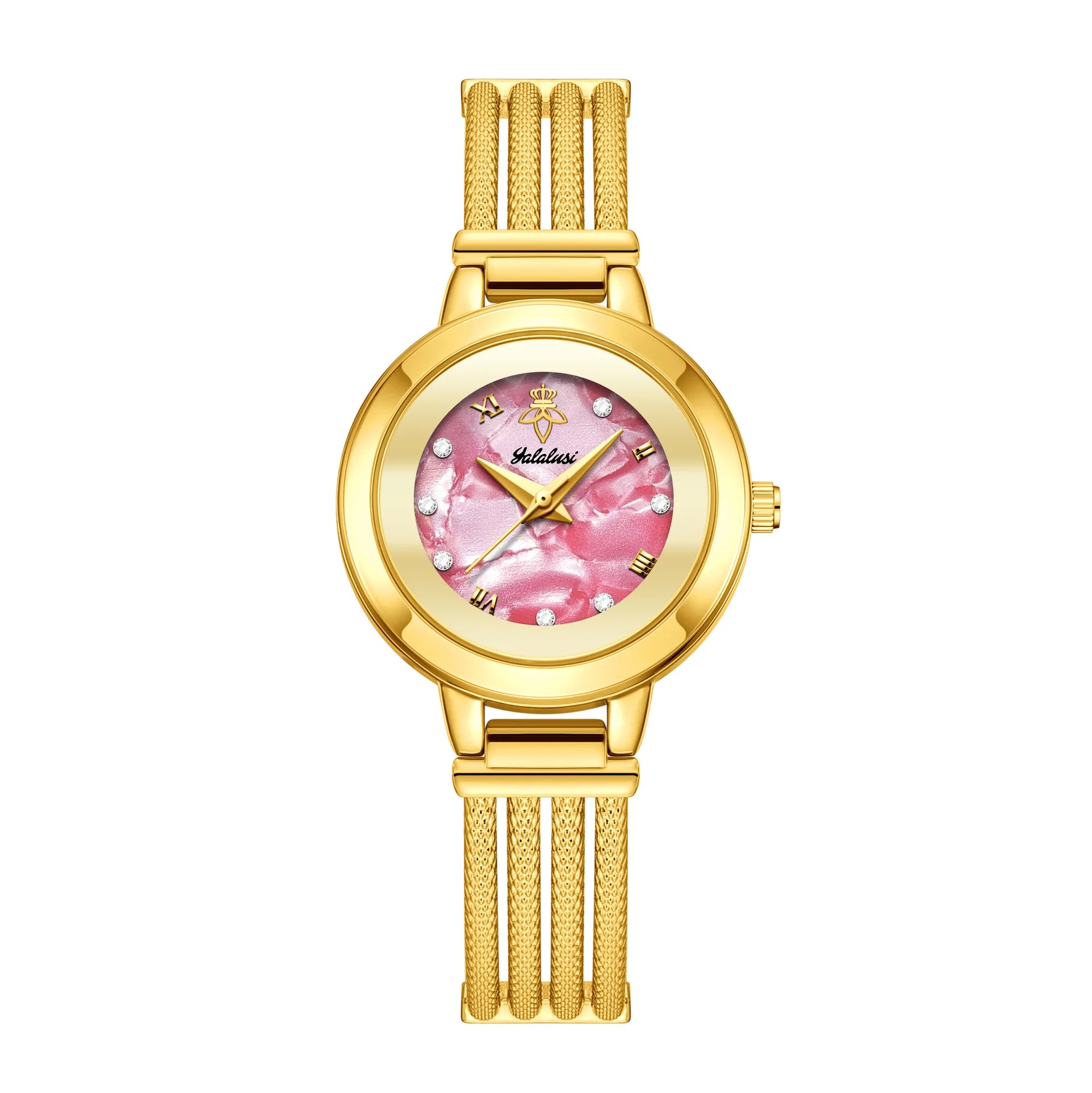 YaLaLuSi Brand Fashion Hot Ladies Quartz Watch Rhinestone Analog Scale Luxury Gold Watch Skeleton Wristband Gift Boxed