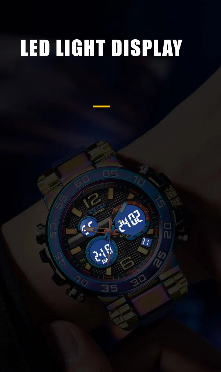 SMAEL 8106 Men's Analog Digital Dual Display Sport Watch - 50M Waterproof LED Backlight Alarm Chronograph Stopwatch