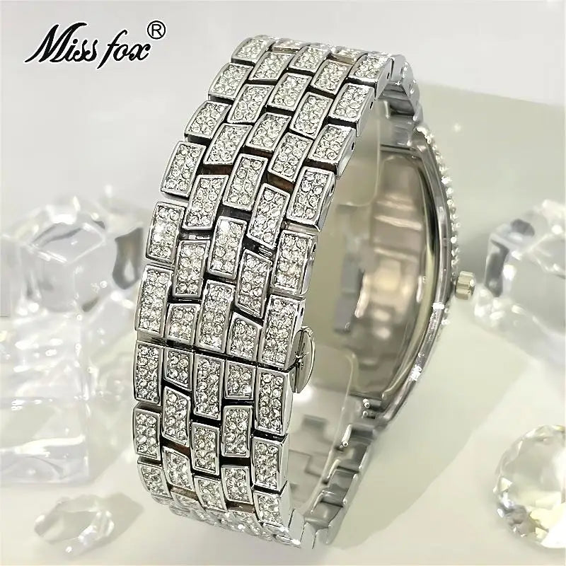 Luxury Gold Watches Men Brand MISSFOX Fashion Hip Hop lce Diamond Sun Pattern Literal Quartz Wristwatch Male Dropshipping Hot