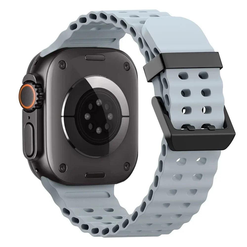 Ocean Silicone+Metal Buckle Strap for Apple Watch Band Ultra 49mm Series 11 10 46mm Band iWatch 9 8 7 45mm 6 5 4 SE 44mm Correa