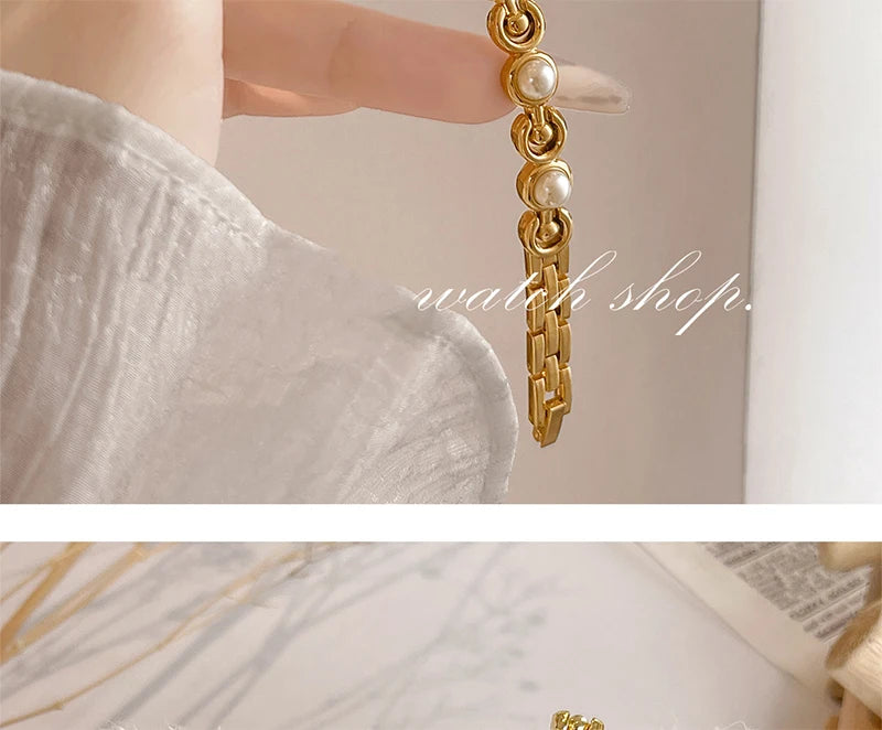GEDI New Fashion Watch for Women Pearl Chain Temperament Wristwatches Vintage Luxury Elegant Waterproof Quartz Watches Ladies