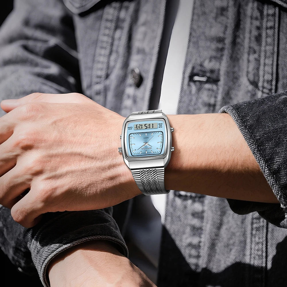 SANDA Outdoor Dual Display Men's Watch Luminous Waterproof TPU Strap Large Dial Chronograph Calendar Sports Wristwatch