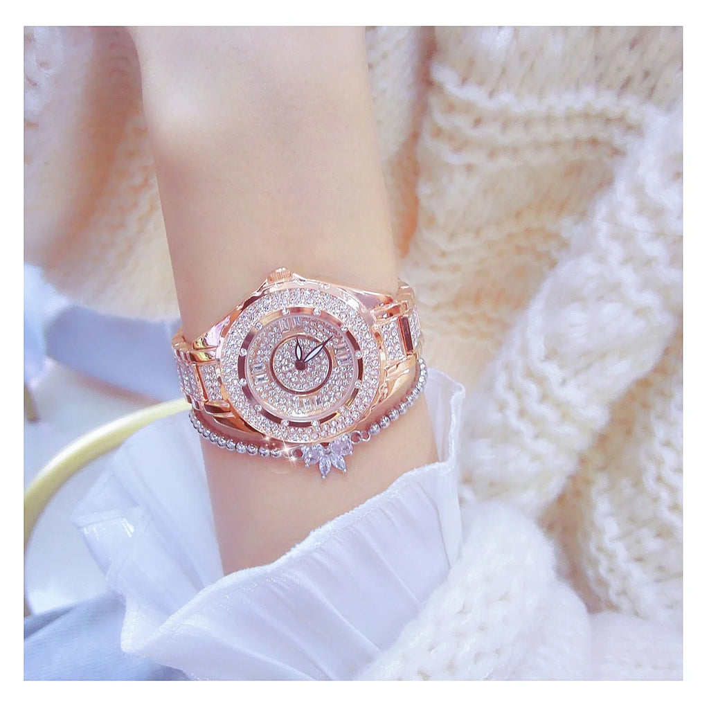 2025 Crystal Diamond Watches For Women Gold Original Elegant Ladies Watch With Bracelet Set Rose Gold Gift For Girlfriend Wife