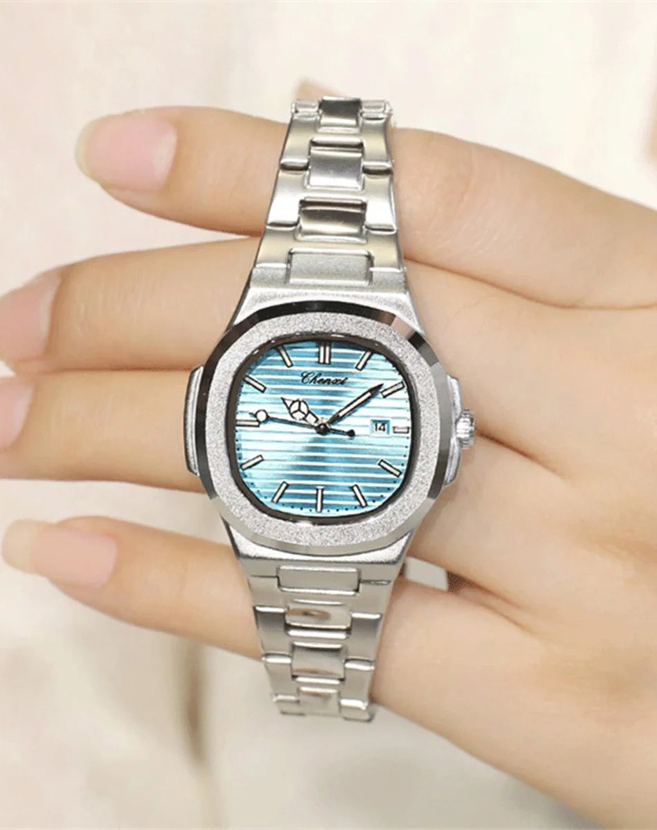 Watches For Woman Fashion Date Luminous Quartz Watch Silver Stainless Steel Clock Women's Stainless Steel Watch Waterproof