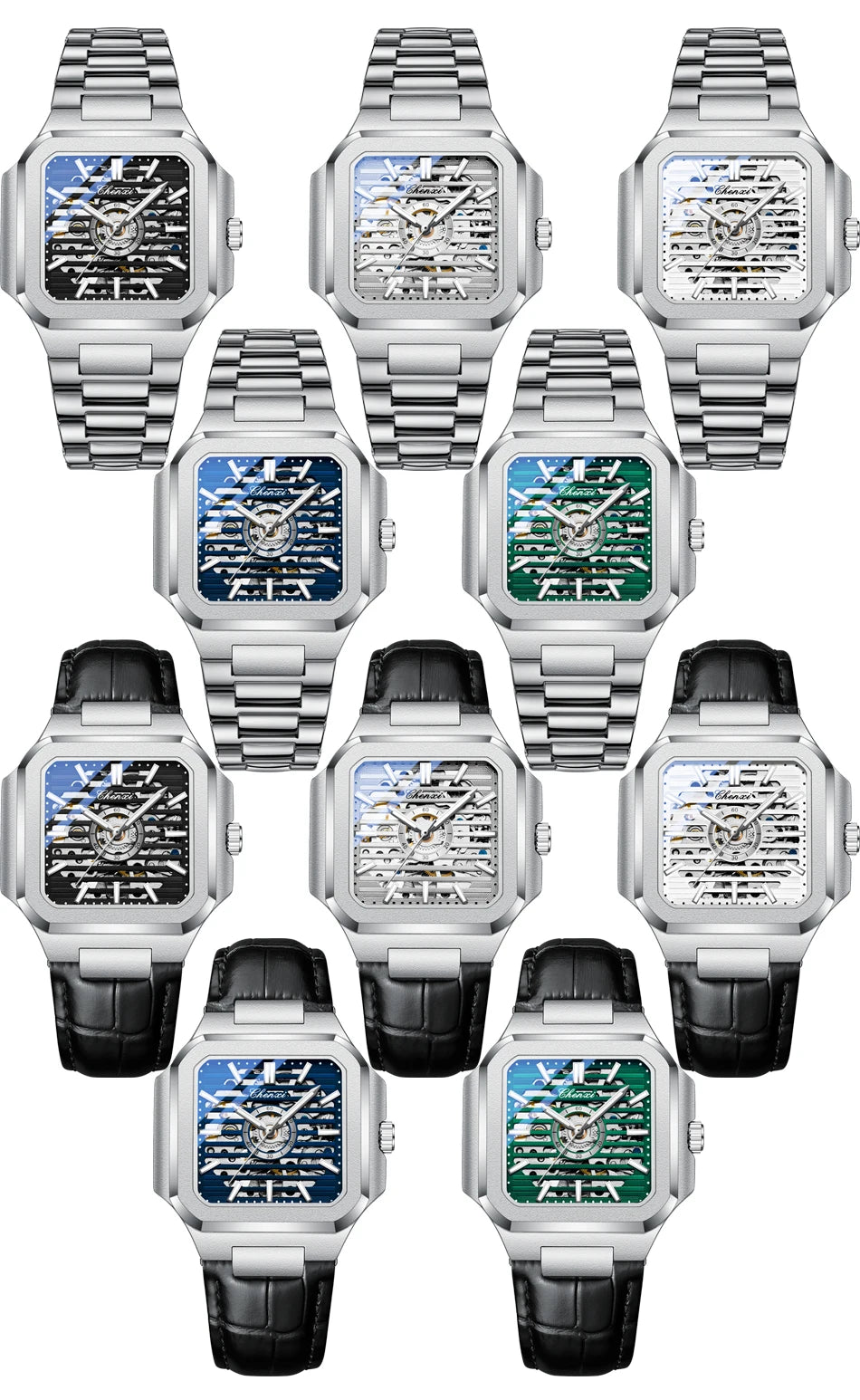 CHENXI Mechanical Men's Watch High-end Square Dial Men Watches Fully Automatic Hollow Wristwatches Male Gifts