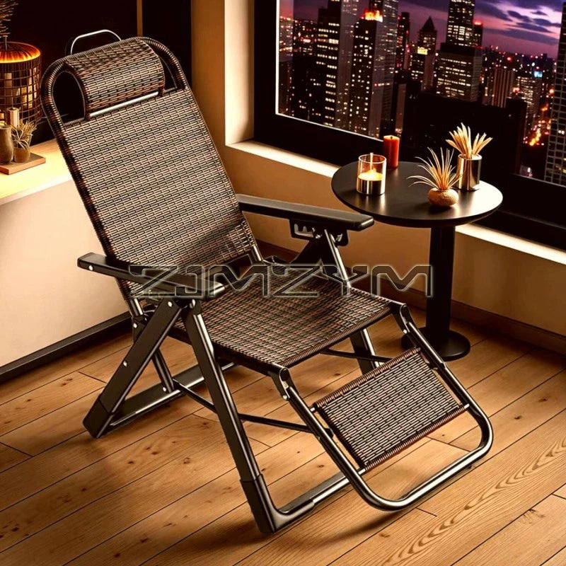 Folding Adjustable Backrest Recliner Comfortable Armchair Patio Nap Balcony Home Leisure Rattan Seating Lounge Chair