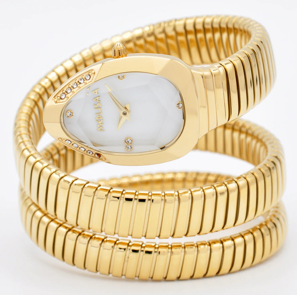 2026 High Quality Gold Diamond Set Snake Shaped Dress Watch Bangle Style Fashionable Unique Brand Same Style Women's Wristwatch
