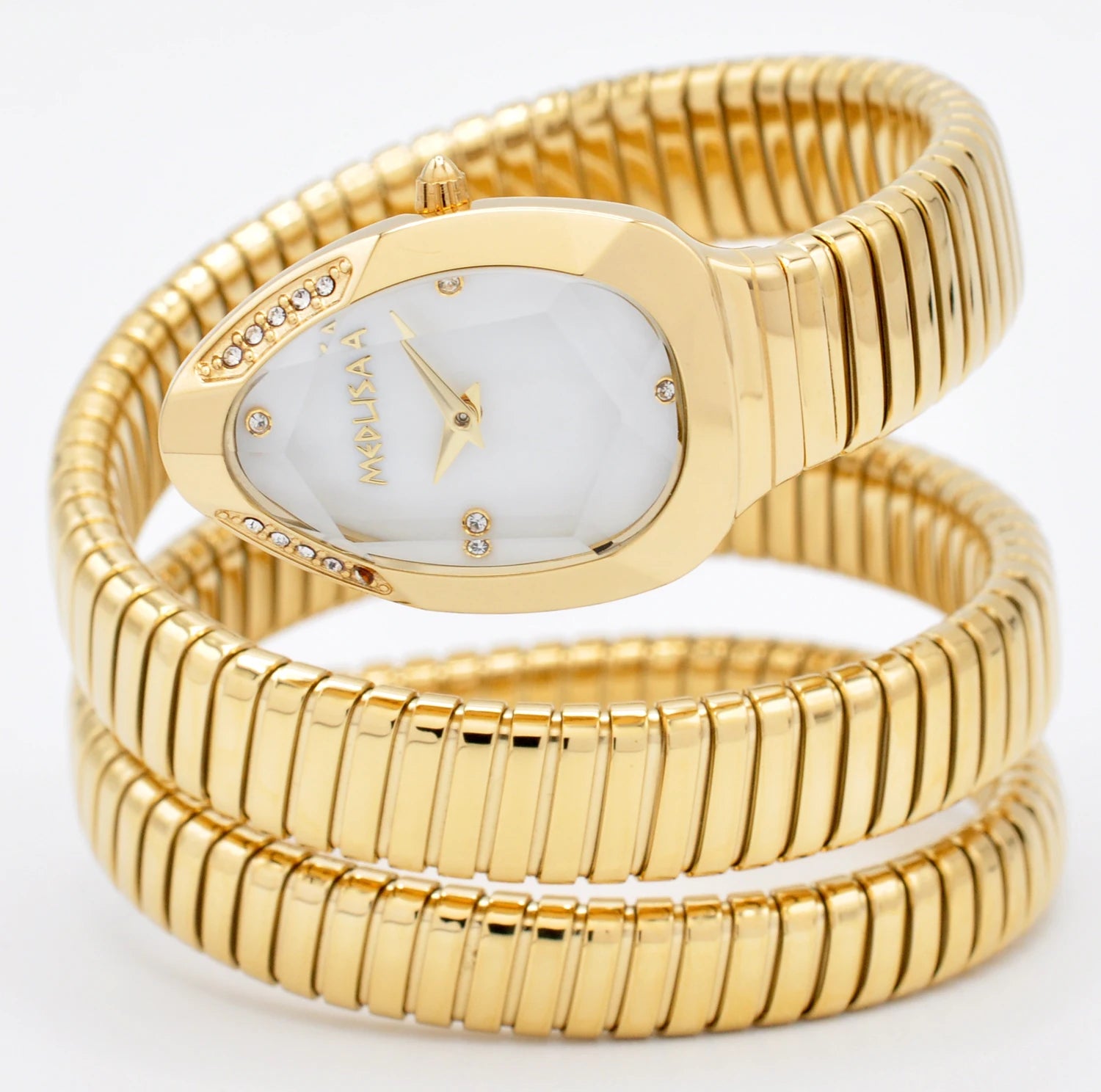 2026 High Quality Gold Diamond Set Snake Shaped Dress Watch Bangle Style Fashionable Unique Brand Same Style Women's Wristwatch