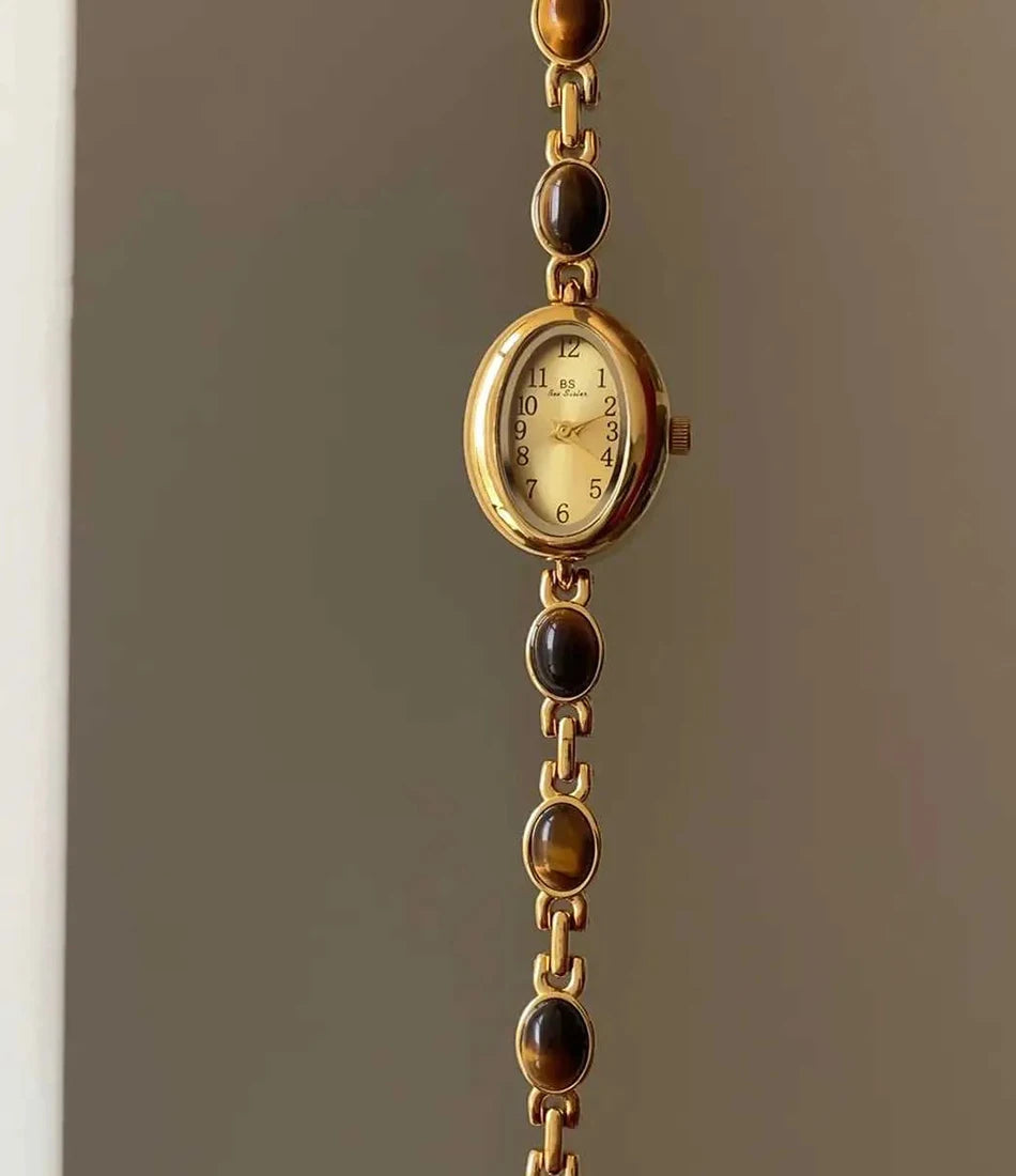 Luxury Vintage Quartz Women's Watches Fashion Natural Green Jade Bracelet Clock Numerals Small Oval Dial Watch Woman Accesories