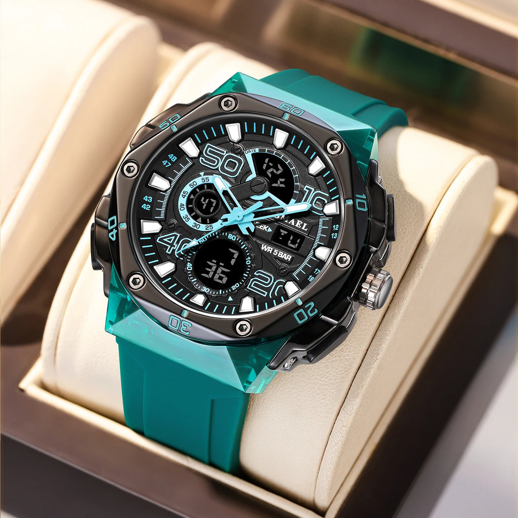 SMAEL Men's Sport Digital LED Watch Dual Time Stopwatch Alarm Clock 50M Waterproof 8113 Wristwatch Sports Army Military Watches