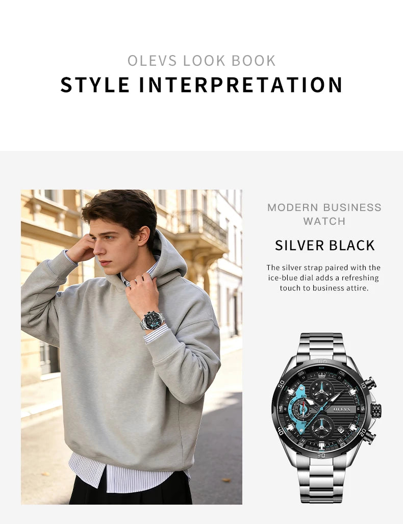 OLEVS 2993 Brand original authentic watches for man luxury Sports chronograph calendar steel band quartz men's watch