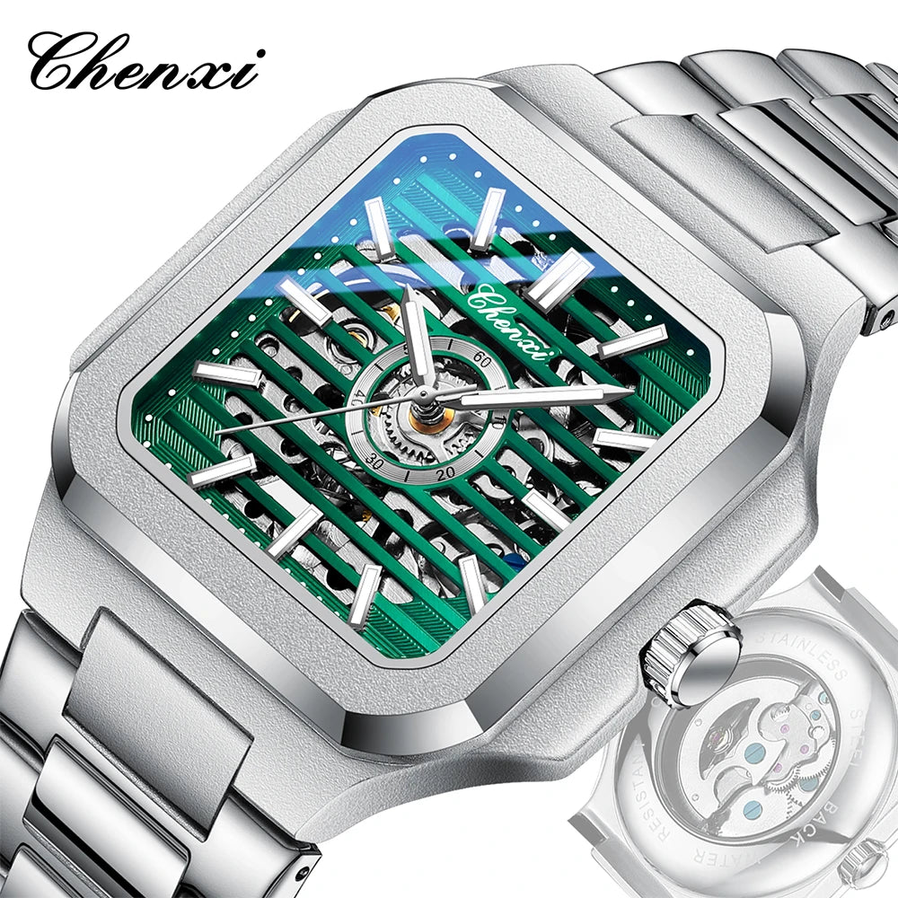 CHENXI Mechanical Men's Watch High-end Square Dial Men Watches Fully Automatic Hollow Wristwatches Male Gifts