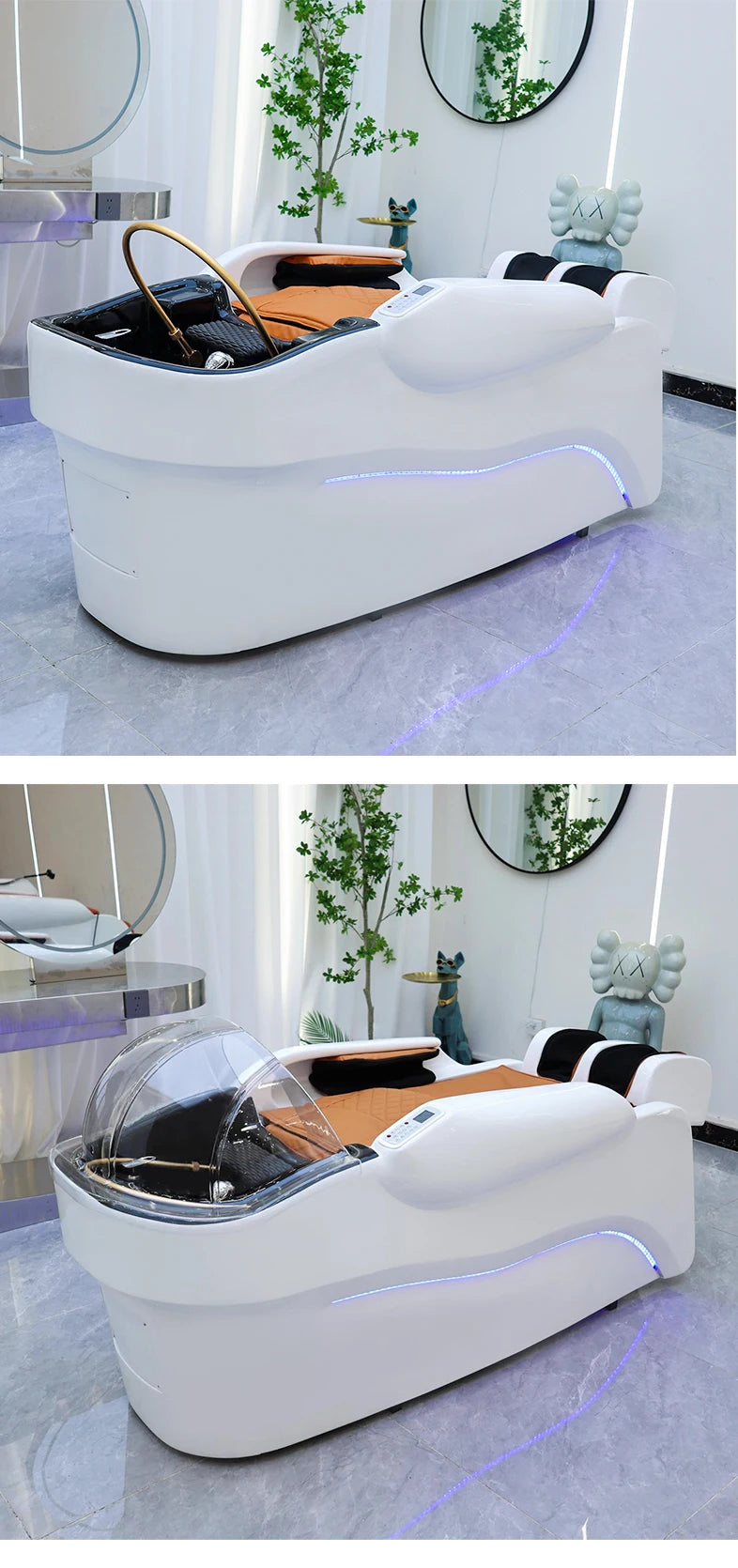 Barbershop Salon Furniture Ceramic Wash Basin Head Spa Water Therapy Bed Shampoo Massage Bed with Sink for Hair Salons