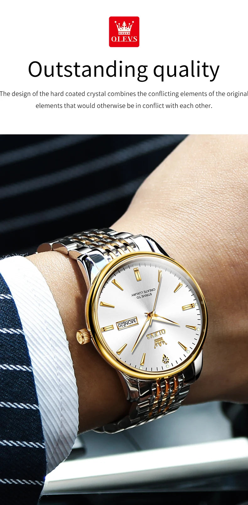 OLEVS 2929 Men Quartz Watch Original Waterproof Business Man Wristwatch Steel Strap Dual Calendar Luminous Fashion Watch For Men