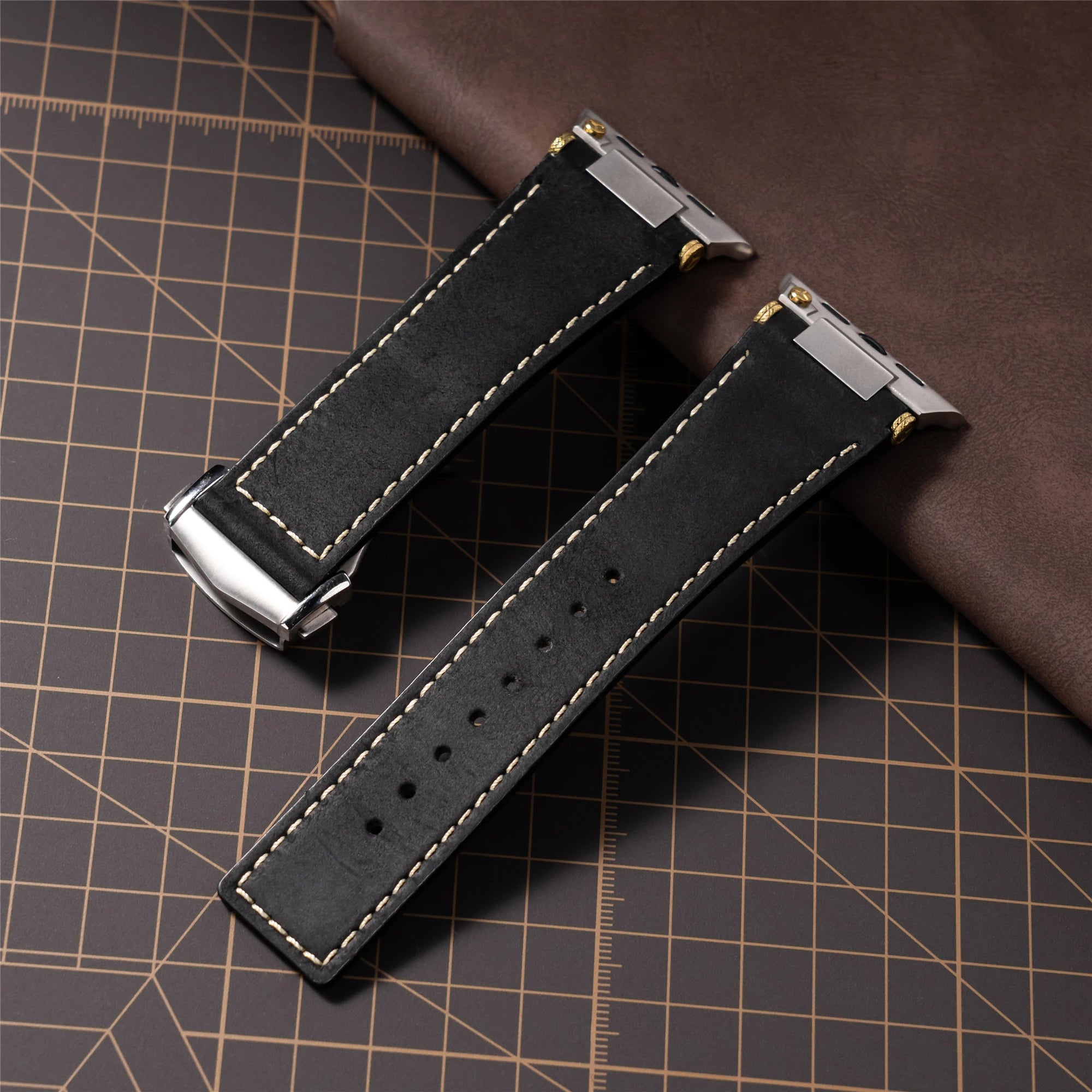 Luxury Leather Stainless Steel Band for Apple Watch 49mm 46mm 45mm 44mm Business Strap for iWatch Series 10 9 8 7 SE Ultra 2