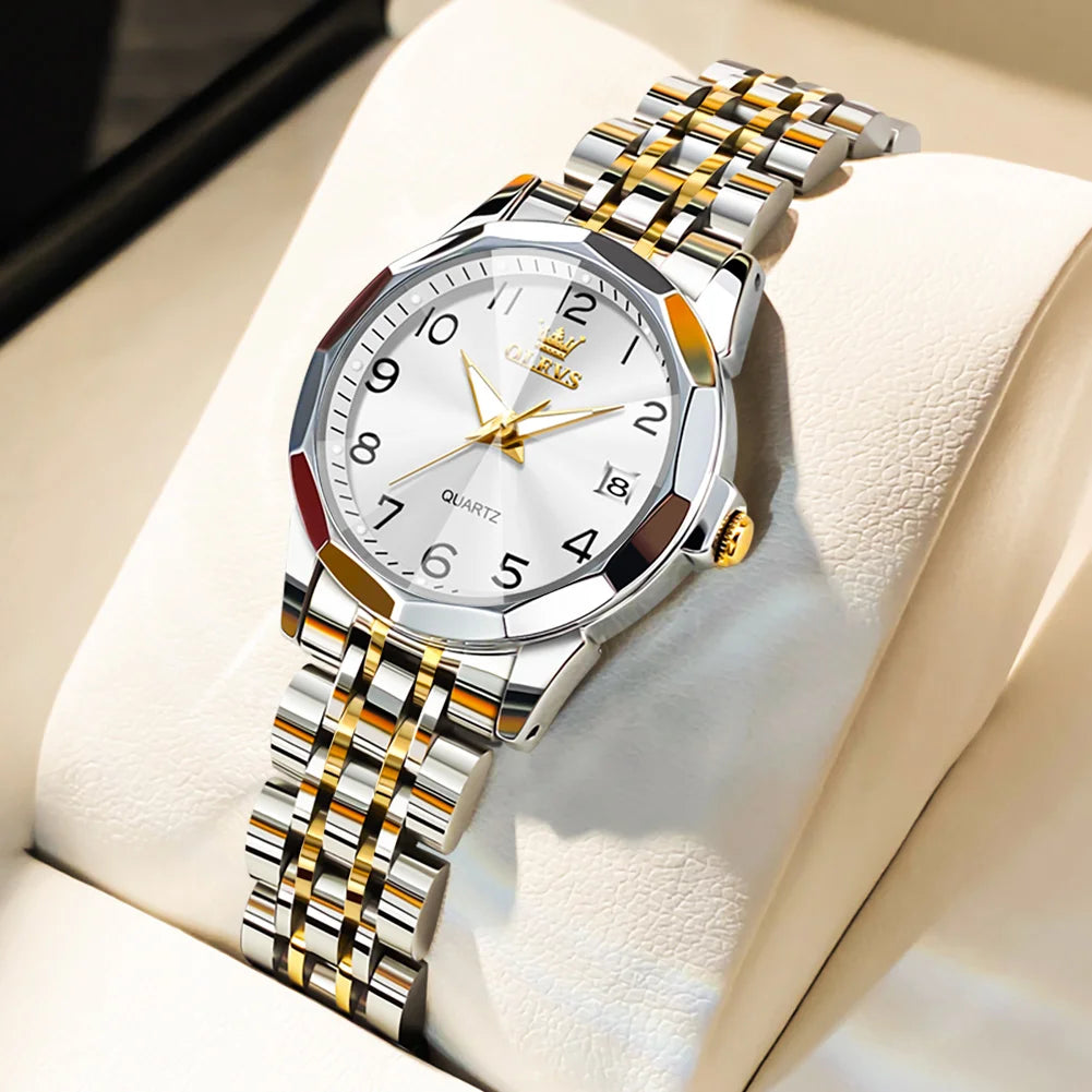 OLEVS 9931 Elegant Fashion Women's Watches Luxury Brand Original Quartz Watch forLadies Waterproof Stainless Steel Luminous Date