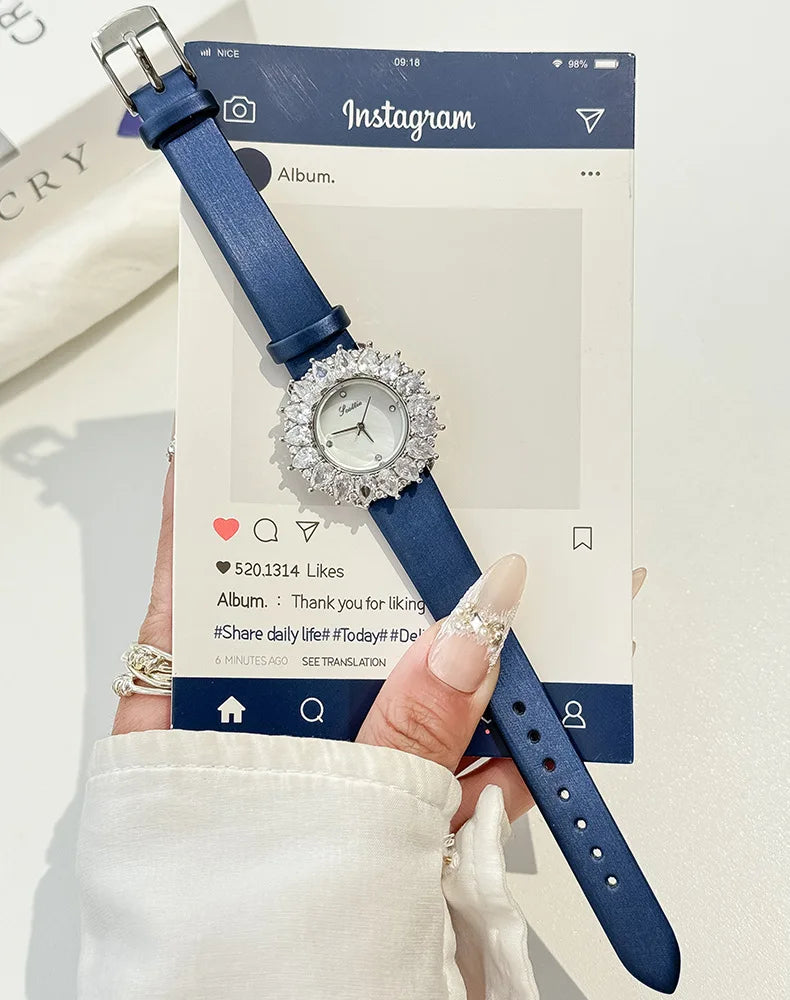 Women Watches for Girls Wrist Quartz Watch Sliver Gold Flower Diamond Orologio Ladies Vintage Wristwatch Stainless Steel Clock