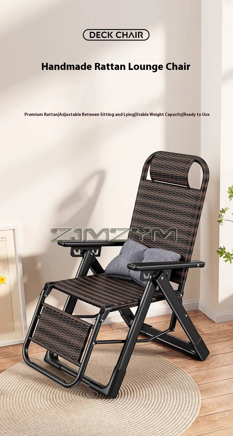 Folding Adjustable Backrest Recliner Comfortable Armchair Patio Nap Balcony Home Leisure Rattan Seating Lounge Chair