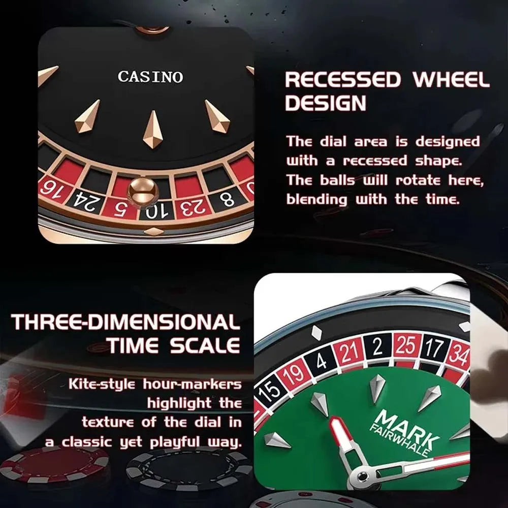 Mark Fairwhale 2025 New Fashion Men Quartz Watch Arabic numerals Rotating Dial Roulette Luminous Waterproof Men's Wristwatch