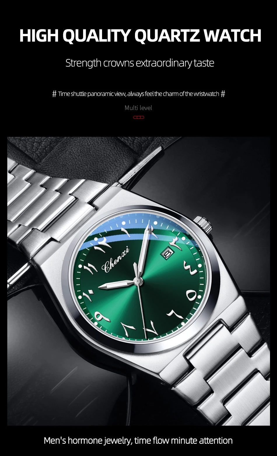 Original Men's Watches CHENXI Eastern Arabic numerals Dial Date Luminous Quartz Business Simple Watch Waterproof Stainless Steel
