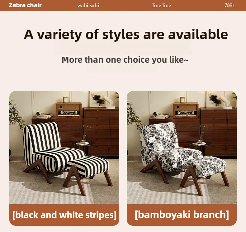 Single Sofa Chair with Antique Style, Lazy Living Room, Balcony, Leisure Chair, Zebra Chair, Solid Wood Designer Single Chairs