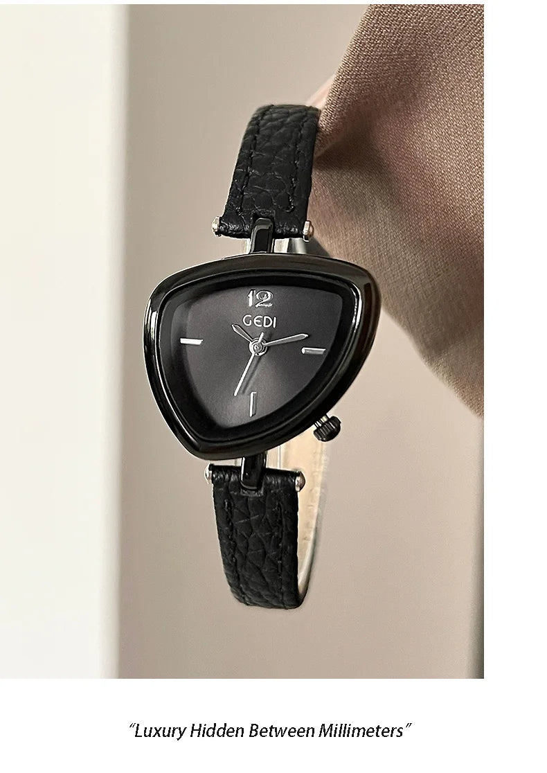 GEDI Vintage Watch Leather Light Luxury Simple Unique Irregular Dial Ladies Watches Elegant Quartz Waterproof Women's Wristwatch