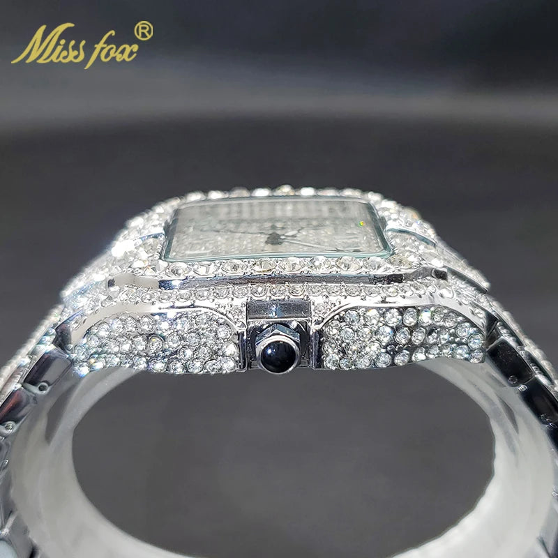 Diamond Men's Quartz Watch With Auto Date Waterproof Wristwatches For Male Unique Luxury Cool Iced Fashion Trends Timepieces New