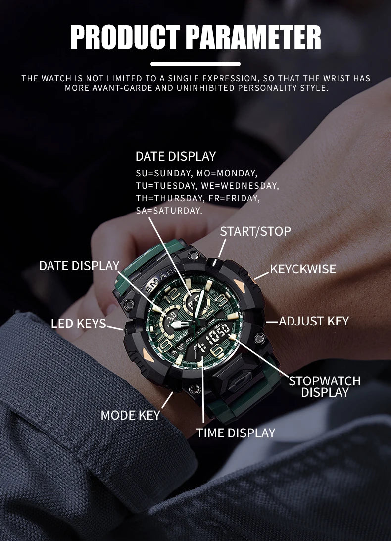 SMAEL 8099 Men's Military Digital Sport Watch - 50m Waterproof LED Backlight Alarm Stopwatch Chronograph Shockproof Gifts