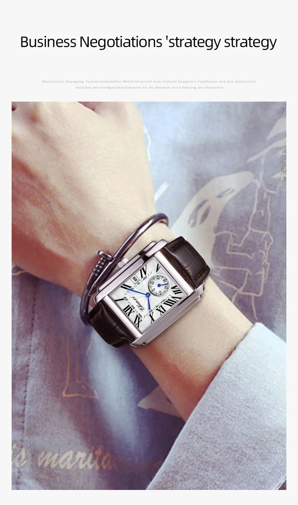 2025 New Business Men's Watch Fashion Square Roman Numeral Dial Waterproof Brown Leather Male Casual Fashion Date Quartz Watches