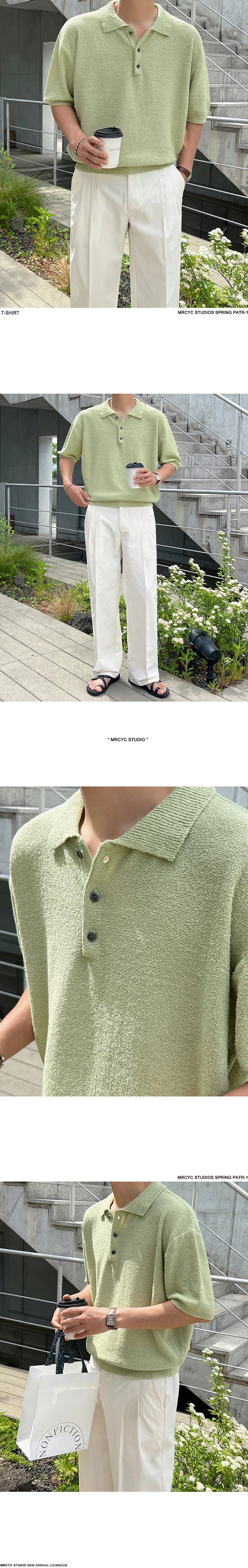 Men's Summer Simplicity Vintage Knitted Polo Shirt, Loose Casual Half Sleeves, Korean Fashion Lapel T-shirt, Short Sleeve