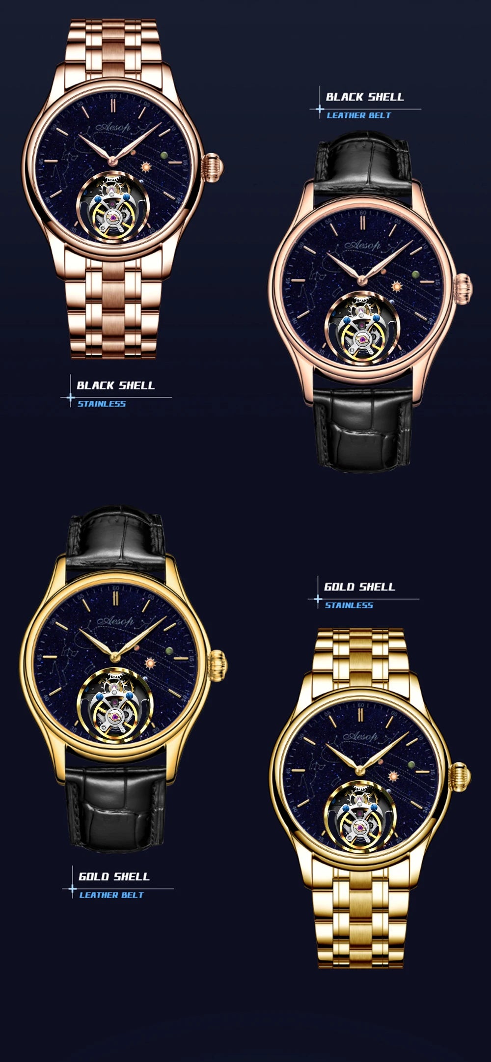 AESOP Original Flying Tourbillon Watches for Men Mechanical Skeleton Tourbillon Movement Fashion Wrist Watch Mens Sapphire 2025