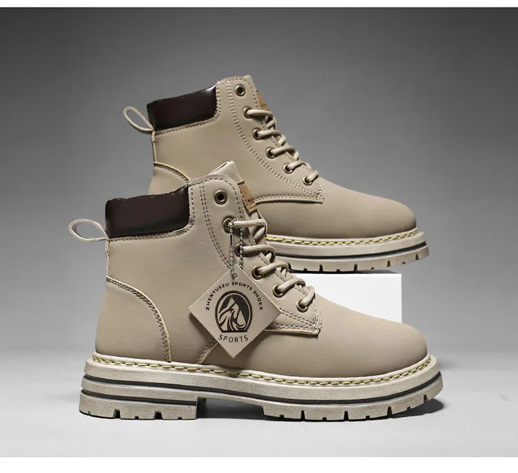 High Top Boots Men's Leather Shoes Fashion Motorcycle Ankle Boots for Men Winter Boots Man Shoes Lace-Up Botas Men Flat Sneakers