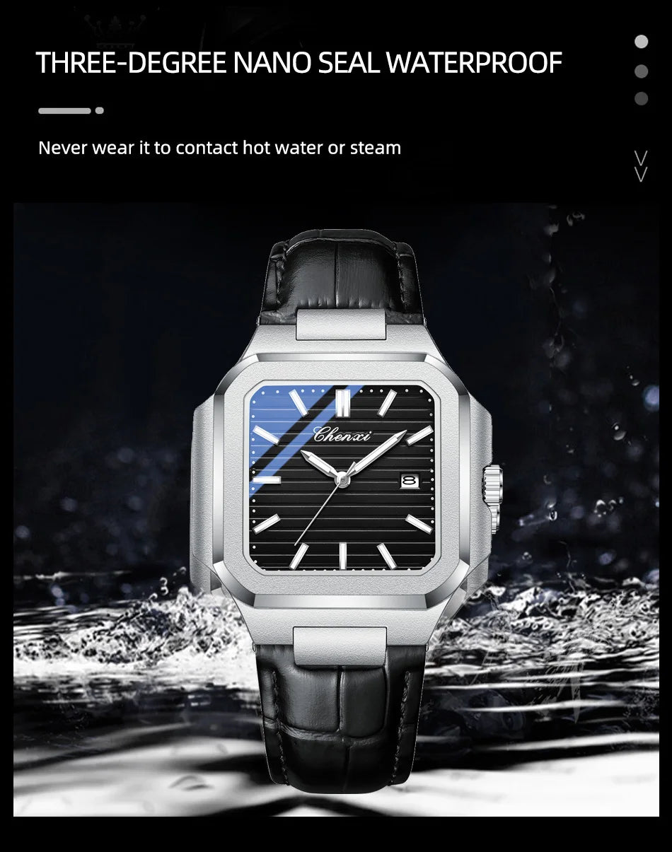 New High Quality Leather Man Watches Business Fashion Date Quartz Luxury Square Watch Men's Waterproof Luminous Clock