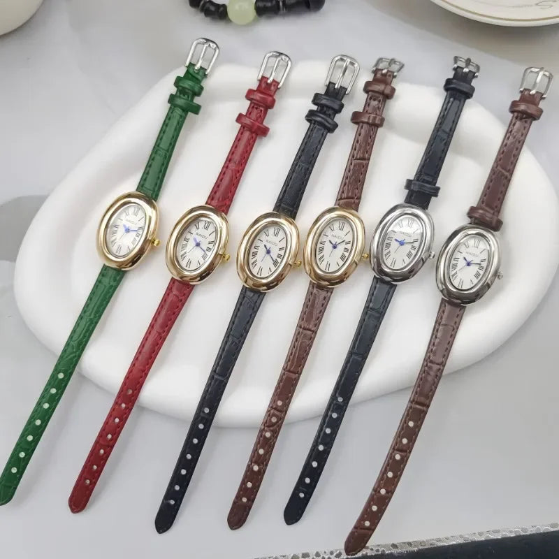 Luxury Brand Women Oval Goose Egg Quartz Watch Vintage Leather Strap Wristwatch Ladies Watches Christmas Gift Clock Relojes