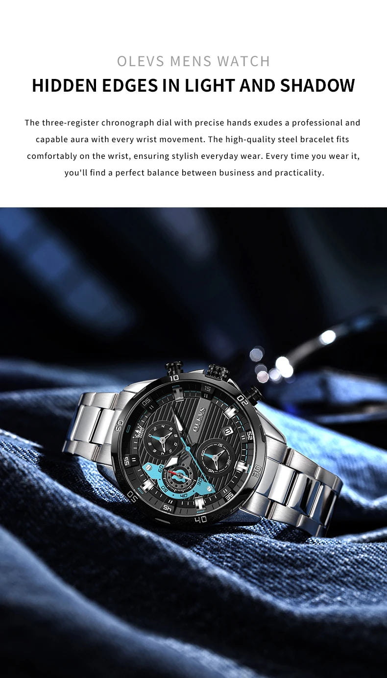 OLEVS 2993 Brand original authentic watches for man luxury Sports chronograph calendar steel band quartz men's watch