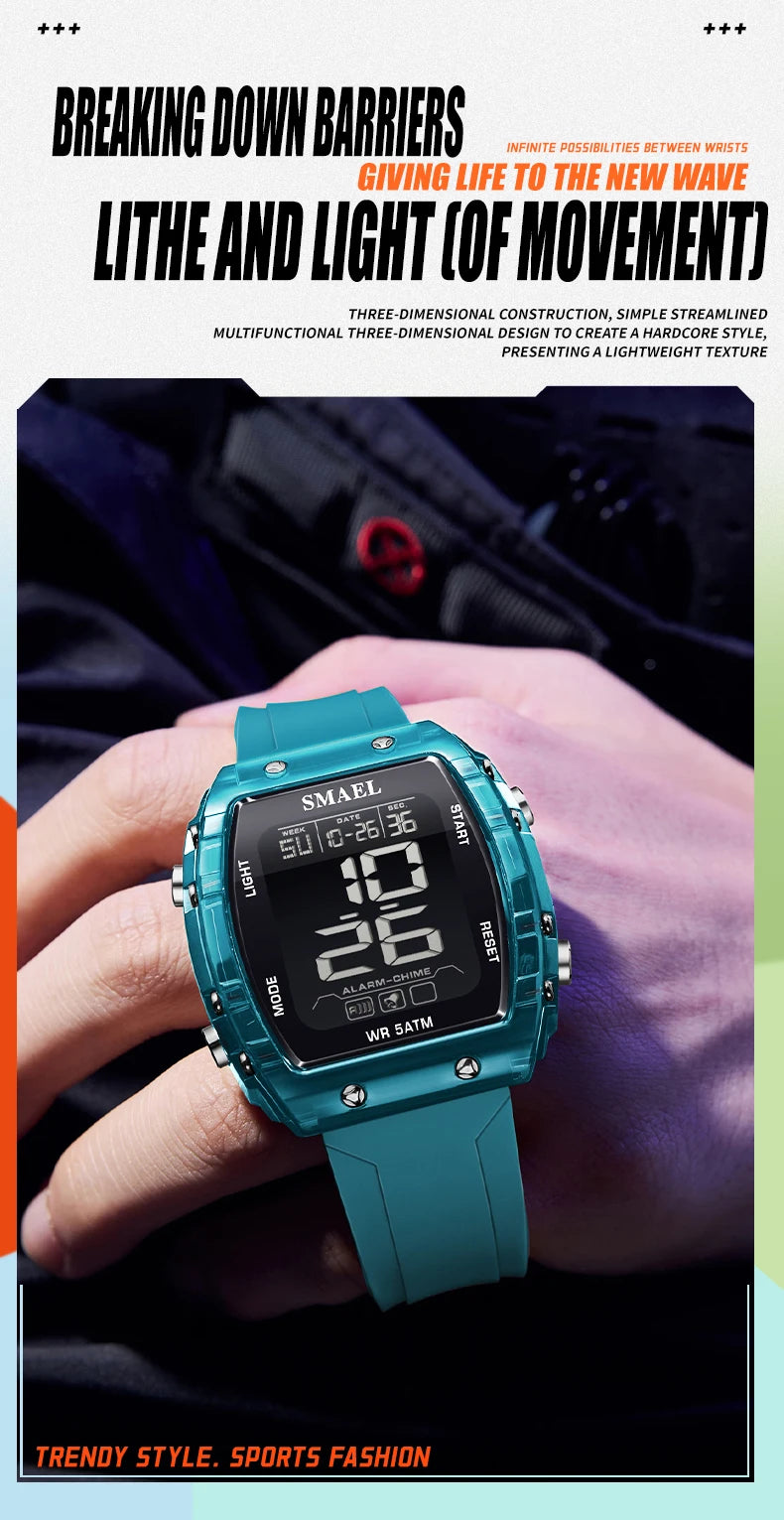 SMAEL Watches for Women LCD Digital Movement Silicone Strap Clock Fashion Trend Waterproof Sport Electronic Wristwatches Female