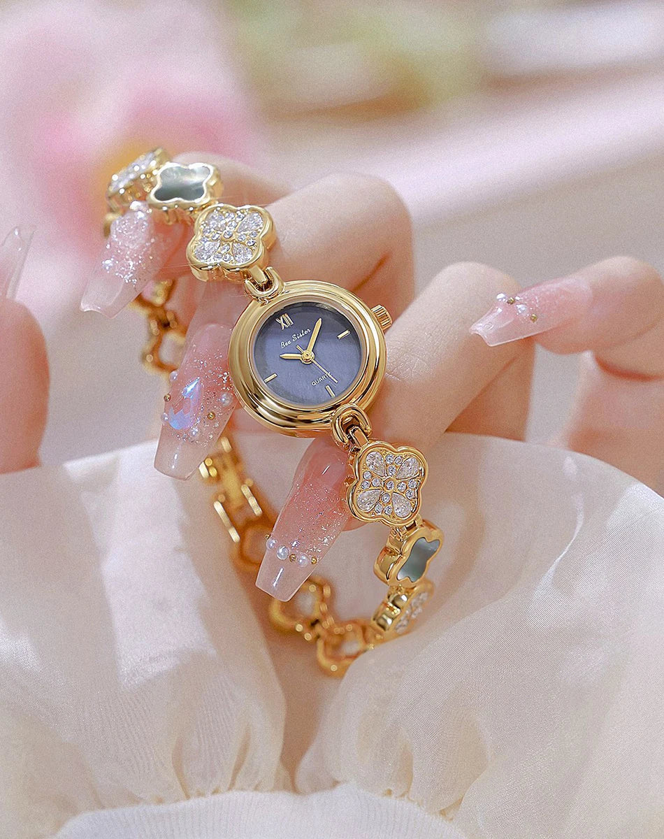 Women's Watch Natural Blue Shell Dial Bracelet Elegant Crystal Dress Watches for Women Fashion Luxury Small Quartz Ladies Clock