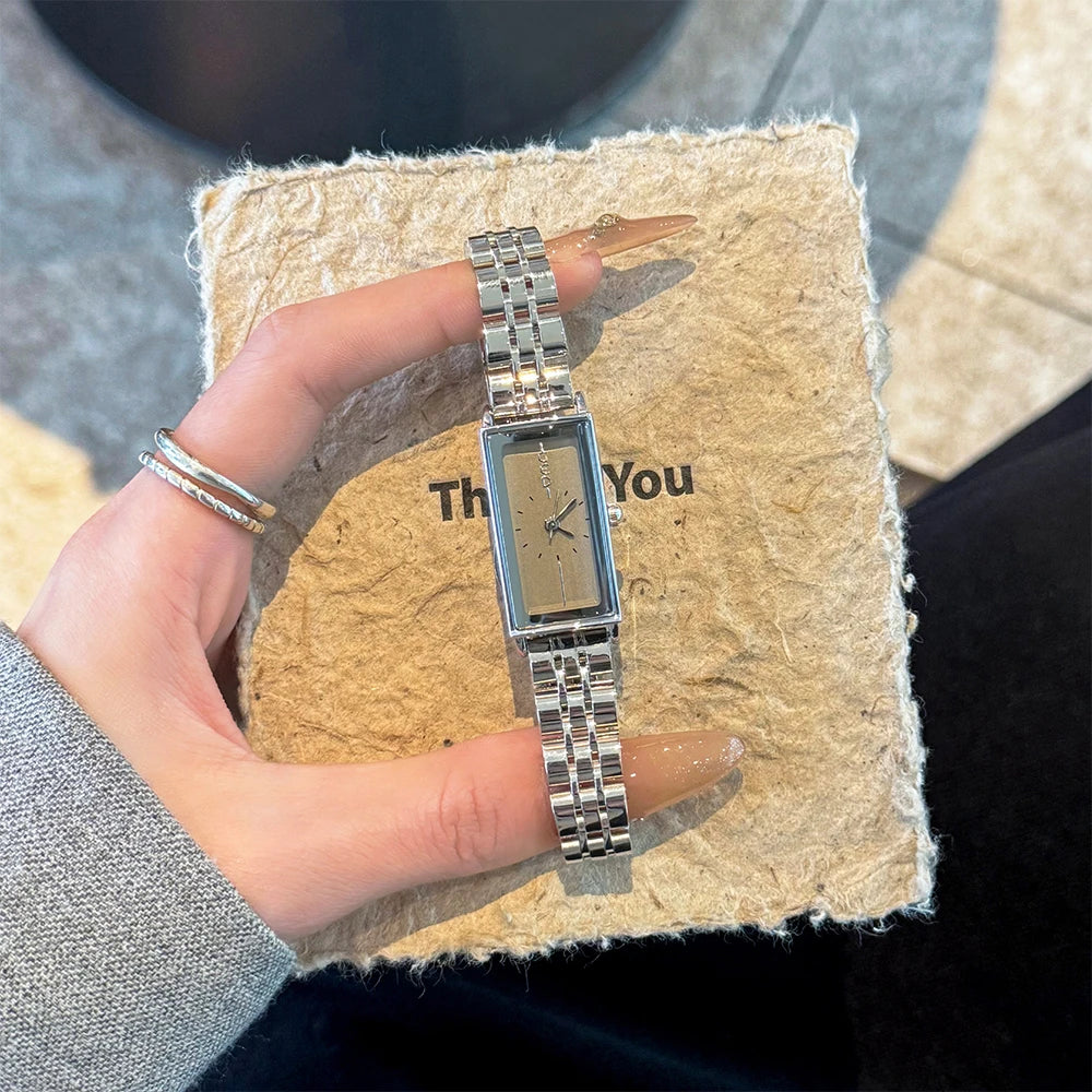 GEDI Watches for Woman Rectangular Steel Bracelet Women's Silver Watches Quartz Vintage Watch Waterproof Fashionable Wristwatch