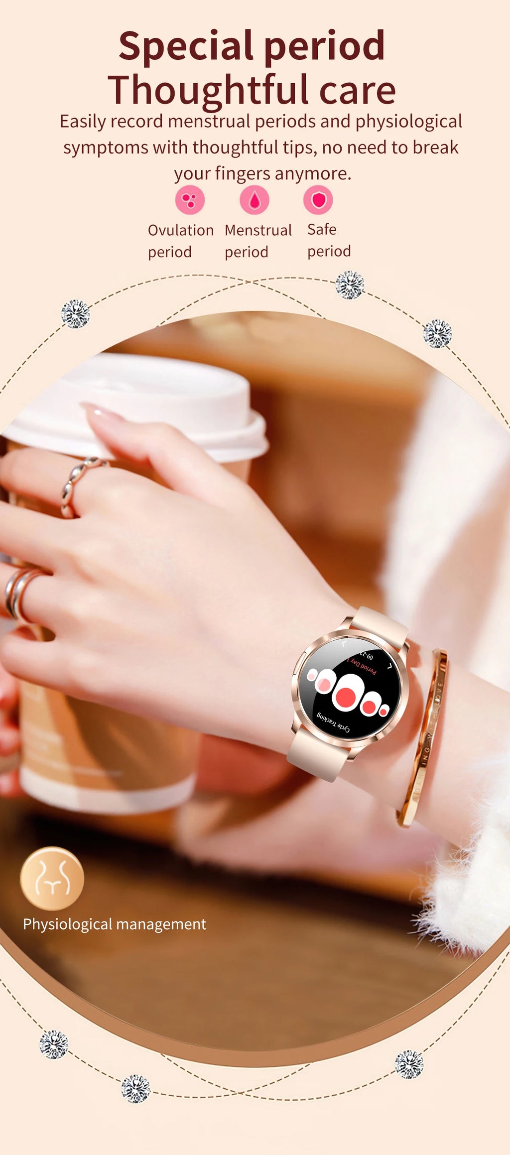 New Women Smart Watch 1.32"AMOLED Full Touch Screen Bluetooth Call Blood Pressure IP68 Waterproof NFC 7.3mm Ultra-thin bracelet