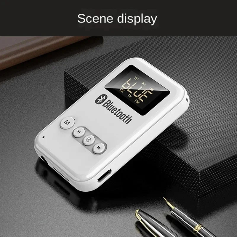 Wireless Audio LED Bluetooth 5.0 Adapter Transmitter Receiver  For Car Music Headphone Speaker, 300mA Battery, Support TF Card